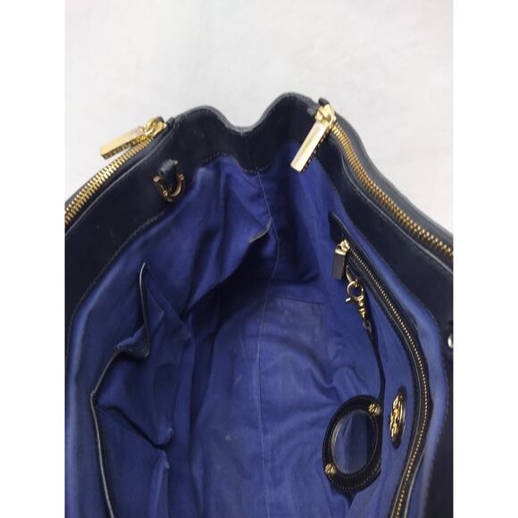 Tory Burch Black Leather Carryall Zipper Double Handles Satchel Bag - Picture 13 of 16